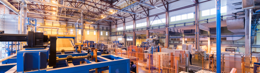 Wide angle view from above of manufacturing floor